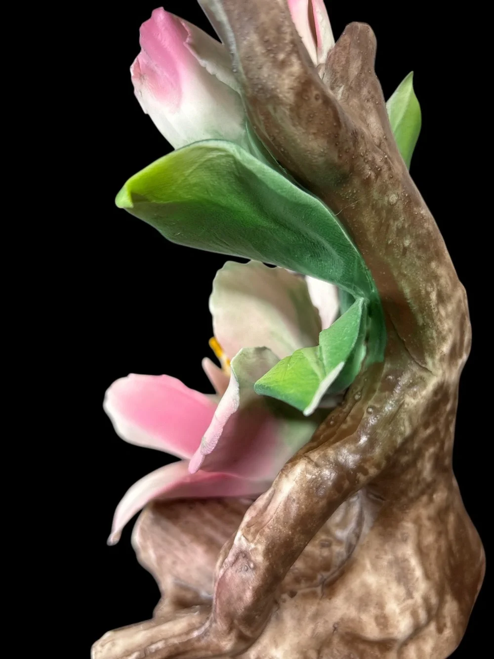Vintage Capodimonte Porcelain Pink Blossom Floral Sculpture.